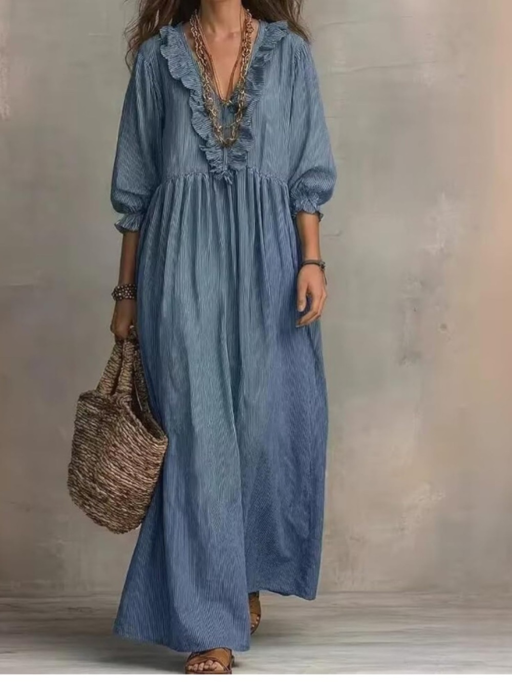 Boho *NEW*Ruffled V-Neck Maxi Dress